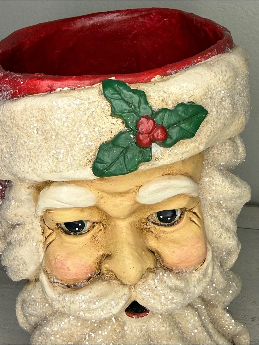 RAZ Imports Large Paper Mache Santa Face Glitter Boot 7.5” Hand Painted